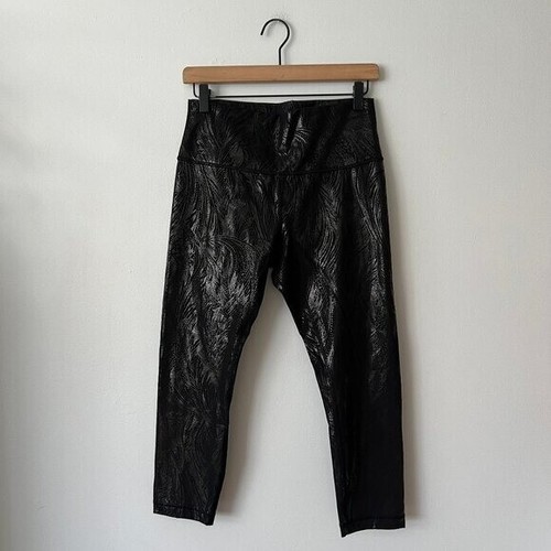 Lululemon Wunder Under High-Rise Crop 23" logo lucido nero floreale taglia 10 - Foto 2 di 10