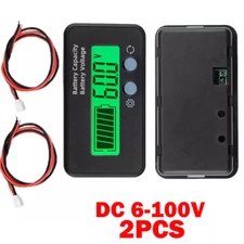 2x Green DC6-100V LCD Digital Battery Capacity Monitors Indicator Voltage Meter