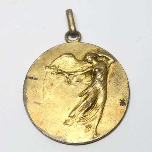 ANTIQUE ART NOUVEAU LADY ANGEL WINGS AWARD MEDAL