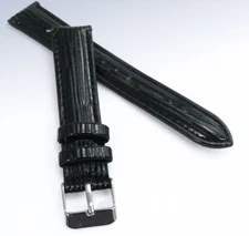 18mm Genuine LEATHER Watch Band Strap Glossy BLACK Textured Grain
