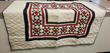 RED-BLUE-CREAM QUILTED THROW/WALL HANGING- 50 x 60" STAR CENTER DESIGN - NEW