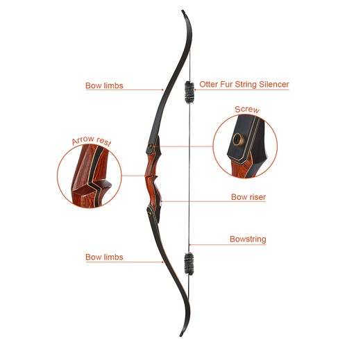 60" Archery Laminated Takedown Recurve Bow Set 30-50lbs Hunting Target Shooting - Picture 7 of 19