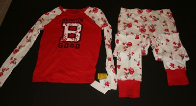 New OshKosh Girls 10 year 2 Piece PJs Always B Good Red Poppy Flower Print