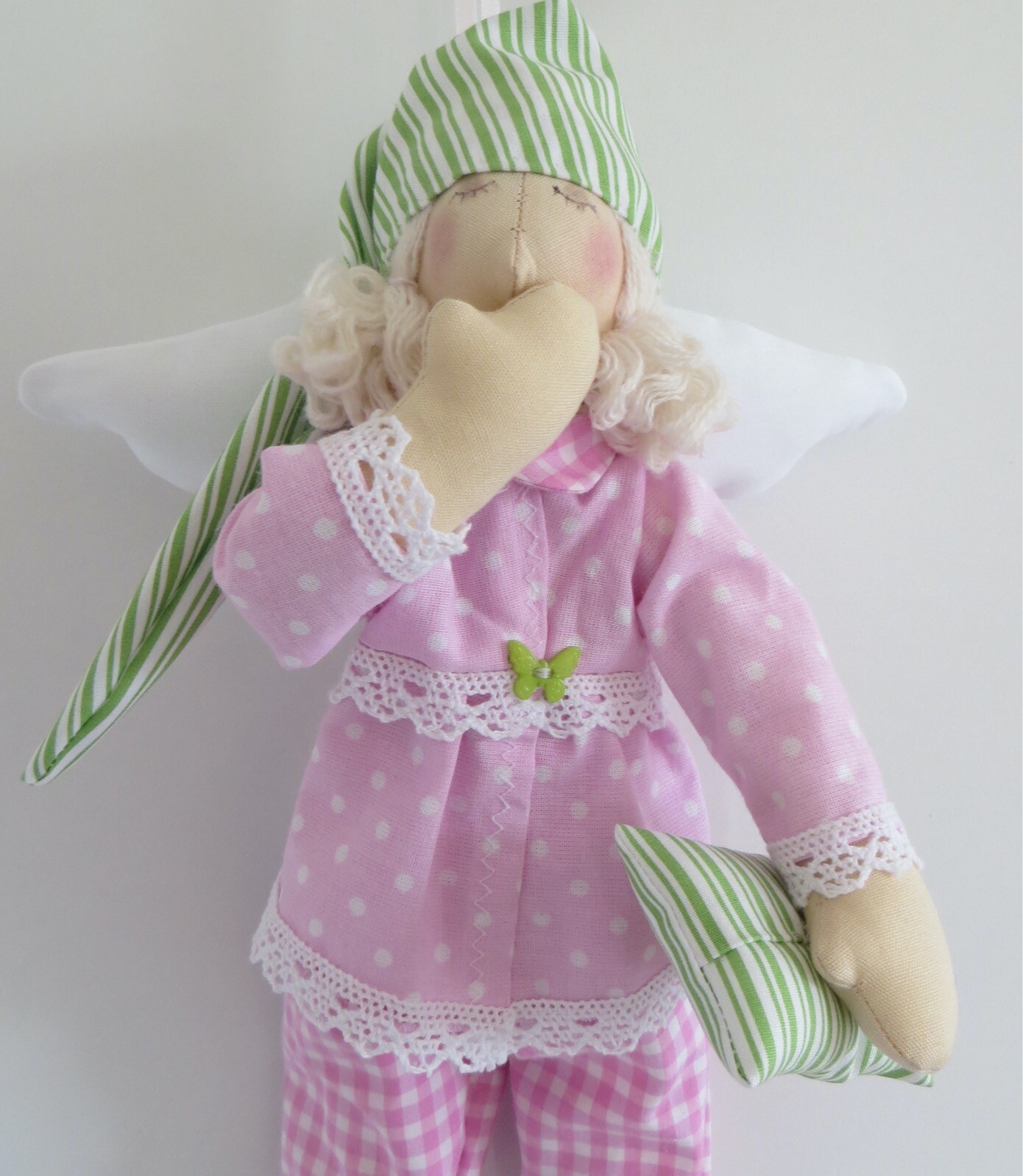 Schutzengel Schlafengel H- 35cm. Gute Nacht Puppe mit Kissen. Unikat. Handmade