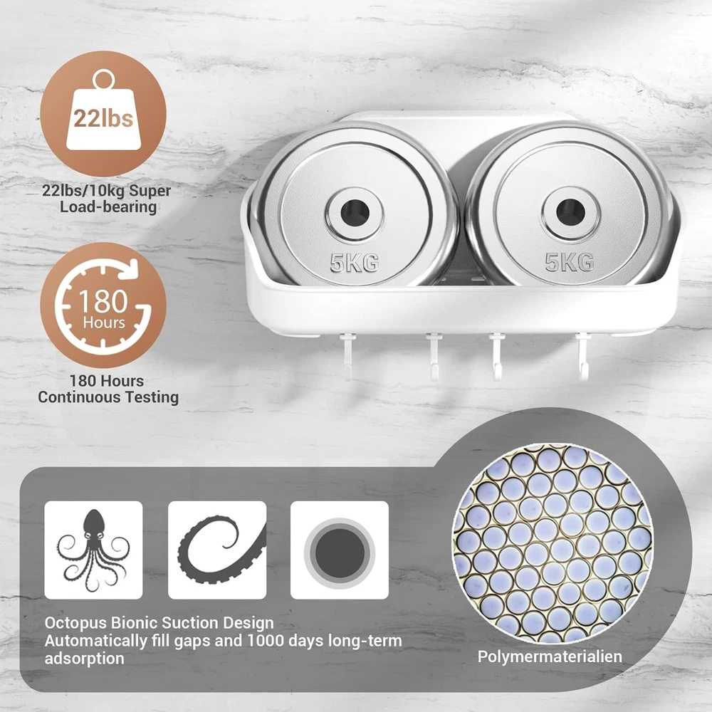 Shower Caddy Suction Cup No-Drilling Removable Bathroom Shower Shelf Powerful Sh
