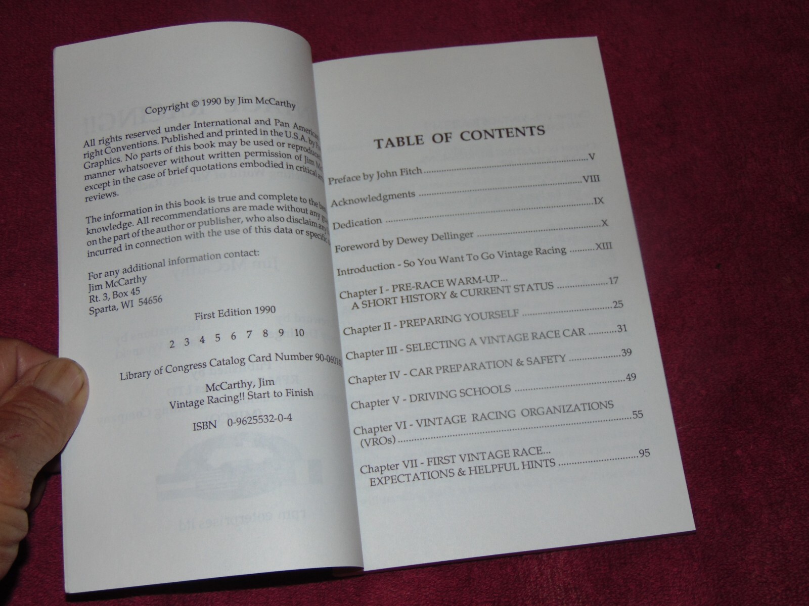 SIGNED 1990 1st SC BOOK: "VINTAGE RACING" BY JIM McCARTHY