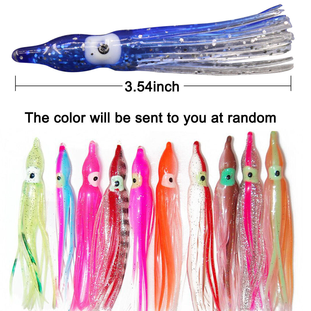 5pcs Fish WOW! 6 Chase Squid Skirt Realistic Squid Octopus baits 3D Large  Eyes Premium Quality Soft Plastic Fishing Luminous Lures 5 Colors