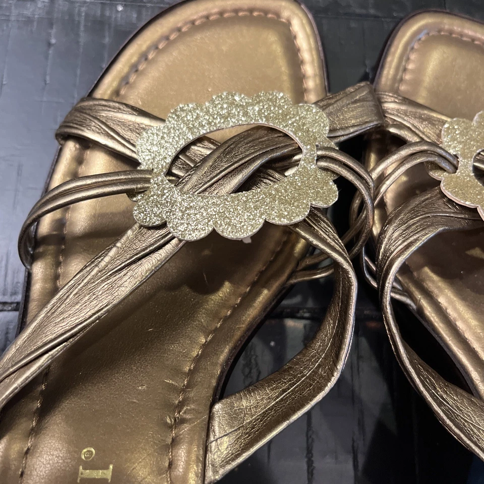 Sandalias para mujer Bartolini Mid Slides brillo adorno zapatos informales sandalias doradas Foto 2 de 4