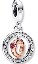 Pandora Rotatable Round Halo Insert Heart Dangle Charm