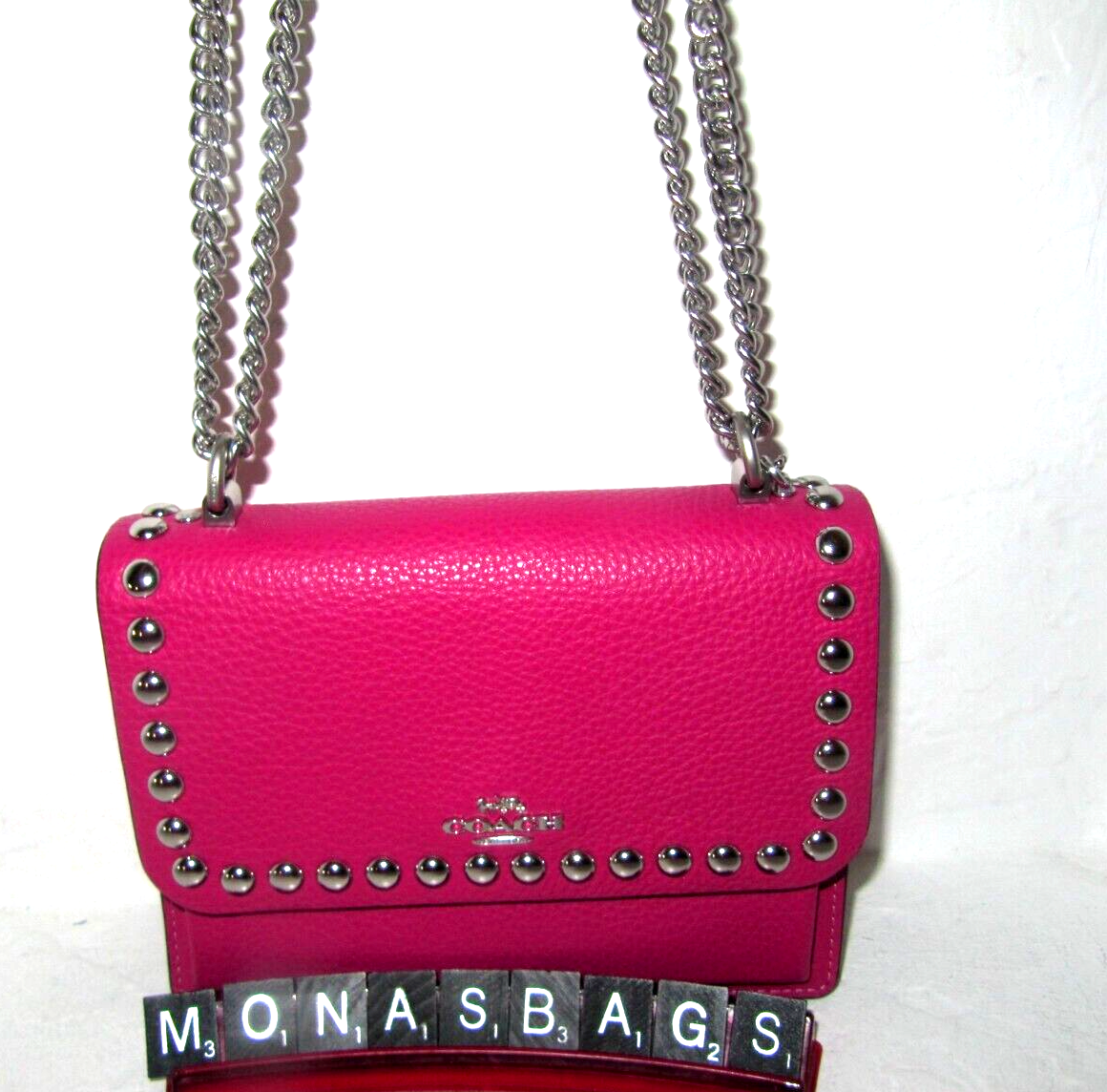 Coach CN354 Mini Klare Cerise Pink Crossbody Bag with Silver Coach CN354 Mini Klare Cerise Pink Crossbody Bag with Silver