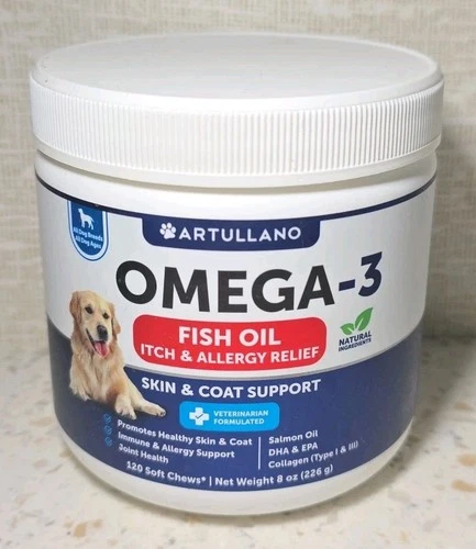 Artullano Omega-3 Fish Oil Itch & Allergy Relief Skin Coat 120 soft chews 06/27