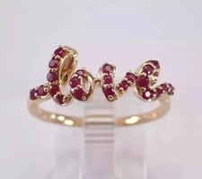 Round Cut Simulated Red Ruby Women's LOVE Wedding Ring In 14K Yellow Gold Plated