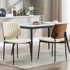 Leather dining chairs set of 2, mid century modern dining chairs with 