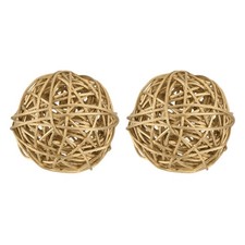 2 Pcs Wicker Rattan Balls 3 Inch Rattan Decorative Balls Vase Fillers Gold