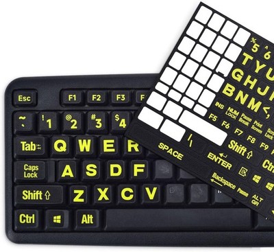 Universal English Large Lettering Keyboard Full Keyboard-Black/Yellow