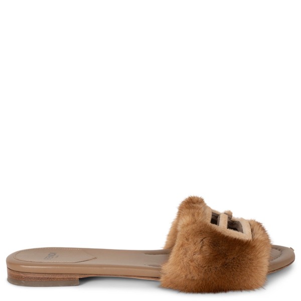 74208 authentische Fendi braune BAGUETTE NERZ FELL SLIDE Sandalen Schuhe 39