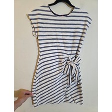 Anthropologie Saturday Sunday Blue White Striped Side Tie Mini Dress XS