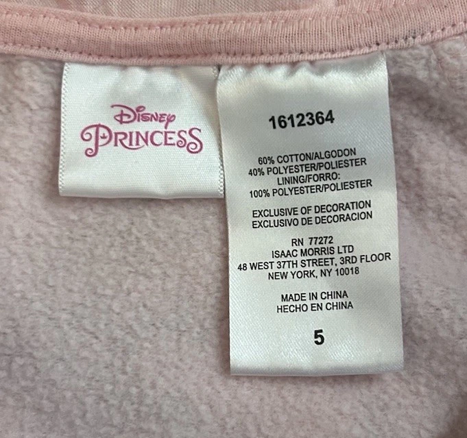 Disney Princess Girl’s Zip Hoodie Tie Dye Pink Sz 5 Cinderella Jasmine Ariel - Image 2 of 4