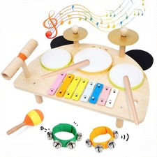 Kids Drum Set, Montessori Musical Instruments for Toddlers 1-3, Wooden Baby M...