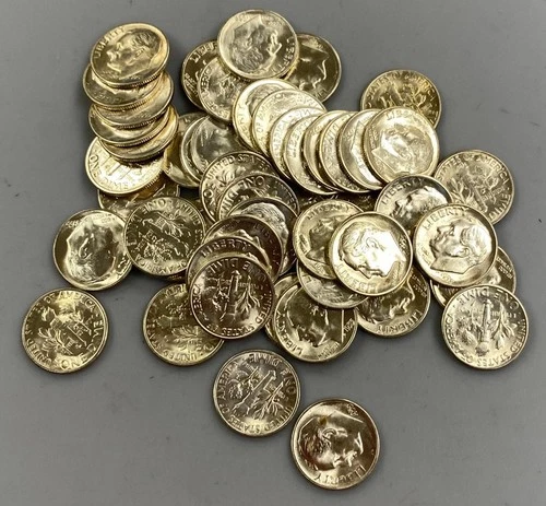 50 1955 S US 90% Silver BU Roosevelt 10c L24481