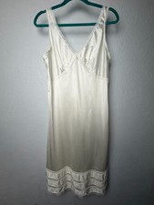 Vintage Sears Full Slip Dress Women's Size 38 White Anti-Cling Lace Trim Retro