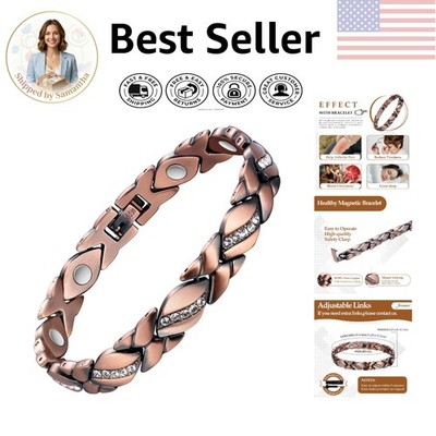 Elegant Pure Copper Magnetic Bracelet with Crystals - Adjustable Size 8.07-8.46