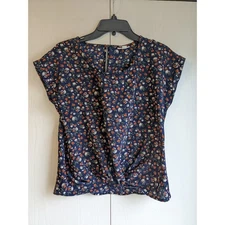 So Women's Blue Orange Floral Round Neck Short Sleeve Top Size S