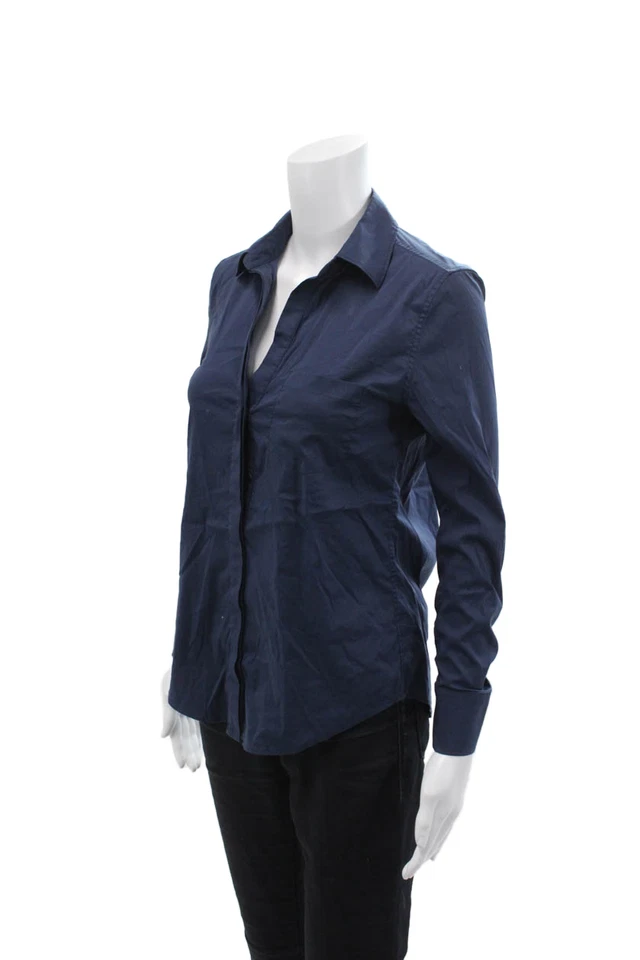 Camisa BCBG Max Azria para mujer con cuello de algodón manga larga abotonada azul talla XS Foto 2 de 4