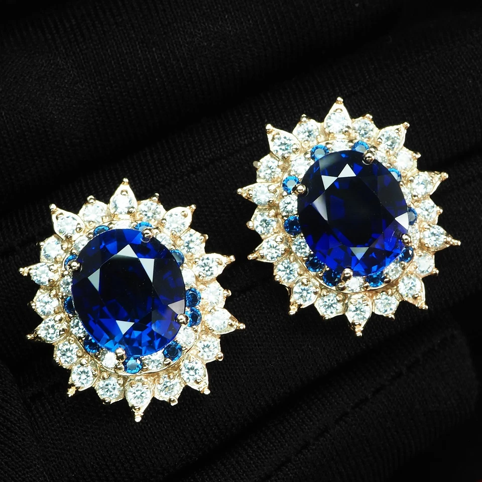 SPLENDIDIDI ORECCHINI FATTI A MANO IN ARGENTO STERLING 925 16,20 CT ZAFFIRO... - Immagine 3 di 4