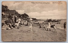 1913 MILFORD CONNECTICUT WALNUT BEACH HOUSES/BATHERS/BOAT POSTCARD