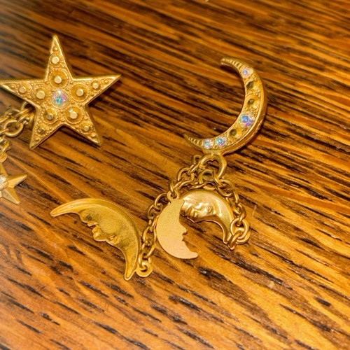 Vintage Pair 2 1/2" KIRKS FOLLY Quarter Moon & Star Dangle Pierced Earrings - Picture 10 of 24