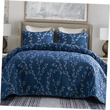 Reversible Boho Quilts King Size, Navy Bedspreads King 96"x104" Floral Navy
