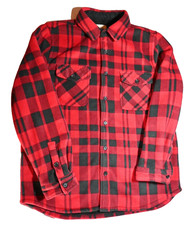 Boston Traders Flannel Shirt with Faux Sherpa Lining, Large, Red Black Plaid