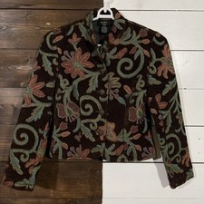 Vintage M.D.L. Floral Tapestry Style Cropped Jacket Earth Tones Metal Buttons Sm