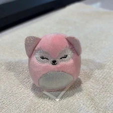 Squishmallows Flora Pink Fox Plush Clip 3.5" Valentine's Sparkly Hearts