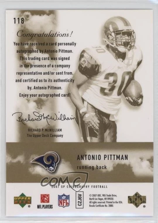 2007 SP Chirography Rookie Chirography /699 Antonio Pittman #118 Rookie Auto RC - Image 2 of 2