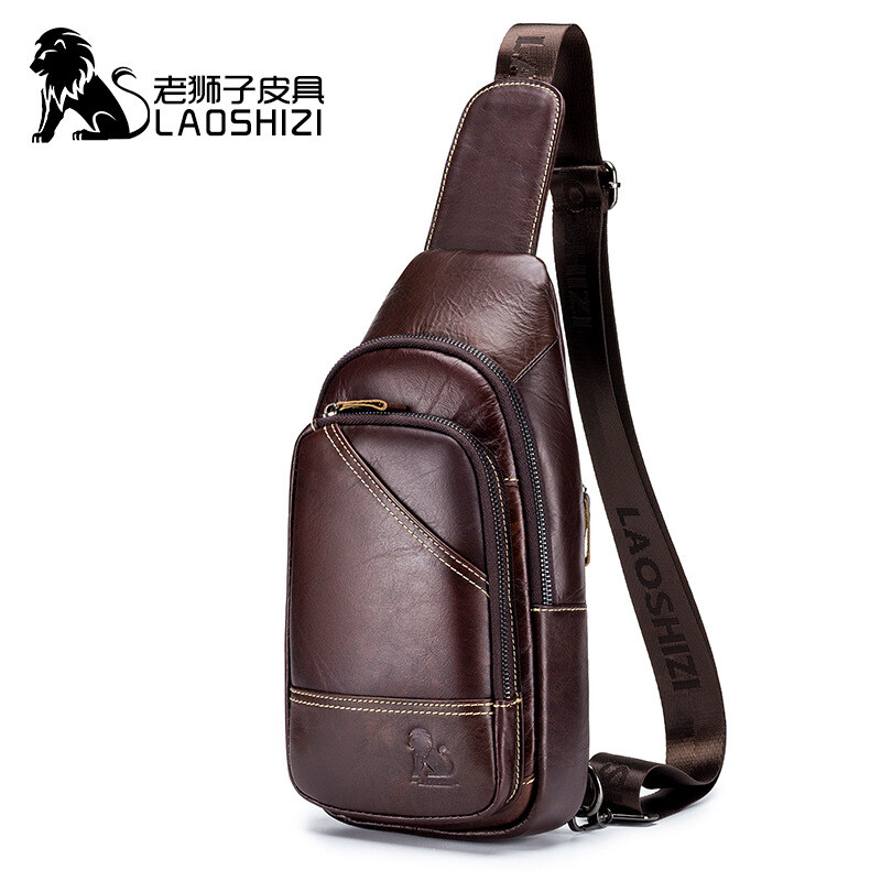 LAOSHIZI Leather Shoulder Crossbody Messenger Men Travel Chest