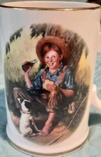Vintage 1986 The Barefoot Boy Ceramic Coffee Cup Coca-Cola Coke Fishing Mug