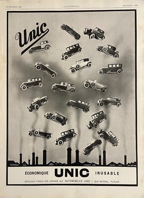 1928 Unic Automobiles Print Ad Unic Motor Car Lineup for 1928 Factory Skyline