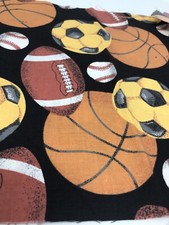 Sports Ball Fabric Remnant 10" x 22" Basketball Baseball Soccer Black I Spy F40