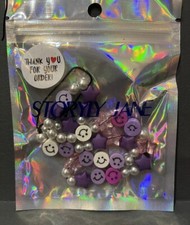 Storyly Jane Phone Charm Wristlet Bead Purple Smiley Face Lanyard Cellphone New