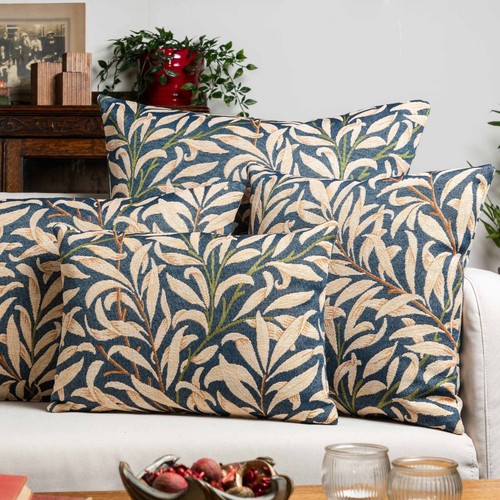 William Morris Willow Bough Tapestry Boudoir Cushion in Navy Blue. 17x12" - Picture 4 of 4