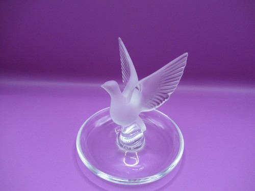 Lalique France Ring Trinket Dish Satin Crystal Dove With Wings Spread Clear EUC - Picture 2 of 14