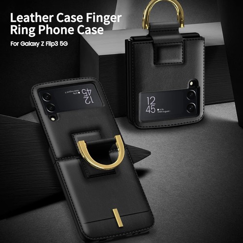 Custodia COQUE Galaxy Z Flip 3 5G, sottile pelle anello metallo tracolla fatta a mano - Foto 8 di 8