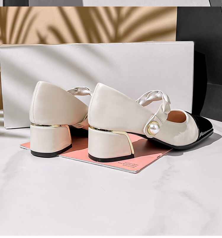 Women Patent Leather Ankle Strap Mary Jane Shoes Block Heels Square Toe