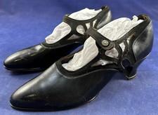 Vintage JA McCaughan Son Black Leather Cutout Button Strap Mary Jane Shoes