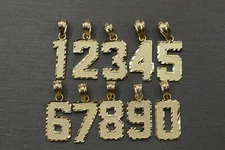 10K Solid Yellow Gold 0.8" Diamond Cut Small Number 0 - 9 Charm Pendant.