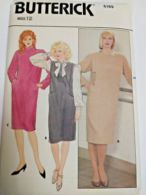 Jumper Dress 12 Butterick 6189 Sewing Pattern UC VTG 80s Pullover Loose Career
