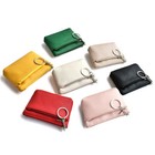 Women's PU Leather 2 Zipper Pockets Key Ring Bag Coin Purse Pouch Wallet Storage
