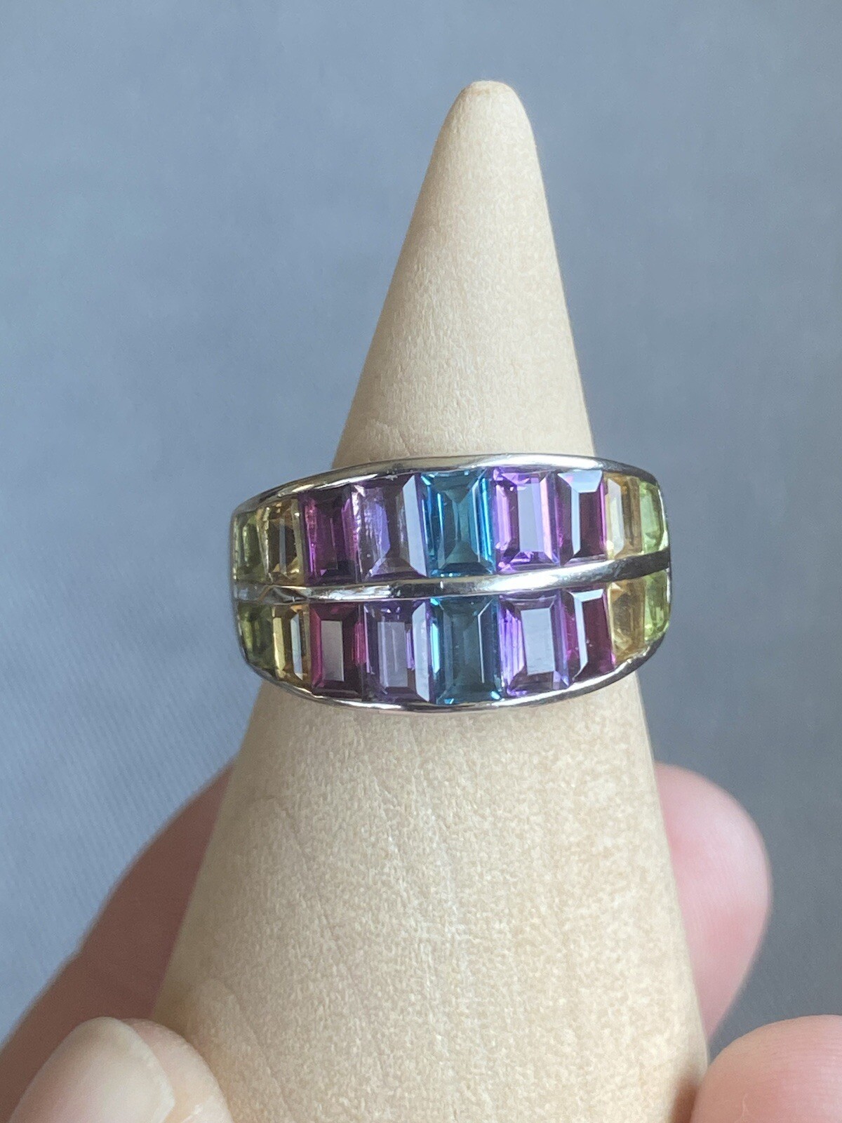 Multi Gemstone Ring Sterling Silver 925 Double St… - image 1